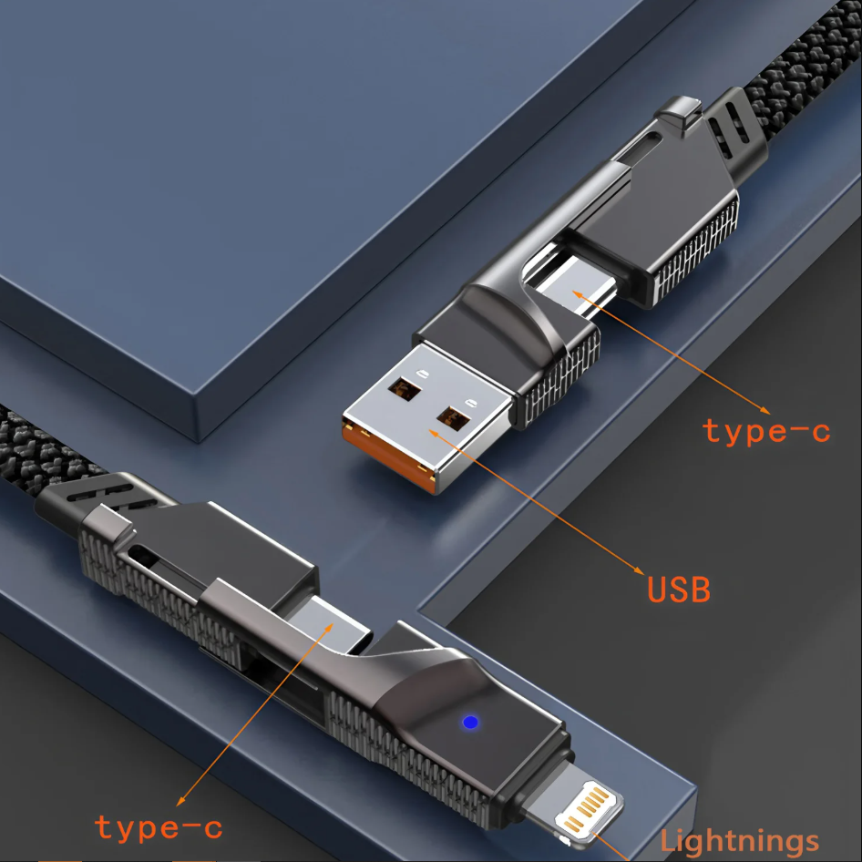 Factory 4-in-1 Cable, Dual USB-C to Lightning, 2-in-1 PD Fast Charging 100W, Type-C to Lightning Dual USB