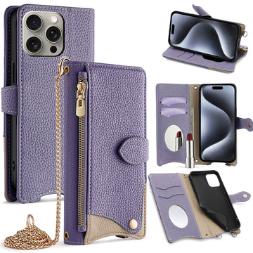 Makeup mirror Apple 17 Promax crossbody phone case suitable for iPhone 15 stand 16 card insertion 13 phone case